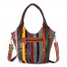 Women Oil Wax Genuine Leather Hobos Handbags Large Capacity Patchwork Bohemian Crossbody Bags