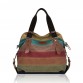 Women Casual Stripe Canvas Contrast Color Multi-pocket Handbag Shoulder Bag