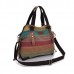 Women Casual Stripe Canvas Contrast Color Multi-pocket Handbag Shoulder Bag