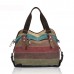 Women Casual Stripe Canvas Contrast Color Multi-pocket Handbag Shoulder Bag