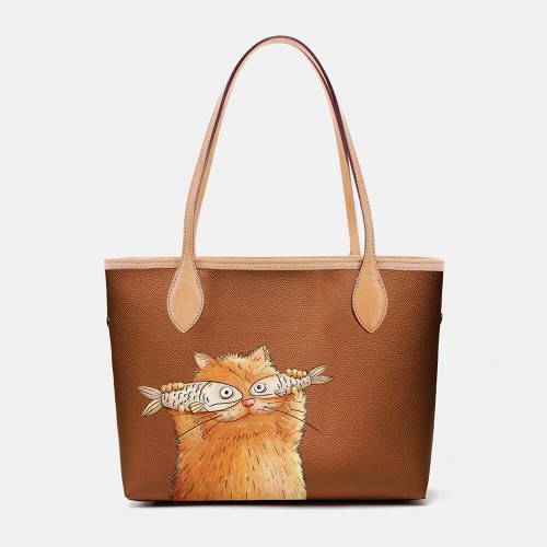 Women 2 PCS Cat Pattern Tote Shoulder Bag