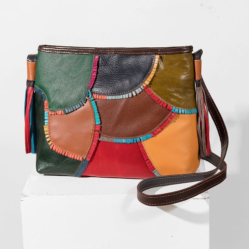 Women Patchwork Vintage Genuine Leather Crossbody Bag