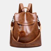 Women PU Leather Solid Casual Anti theft Backpack Shoulder Bag