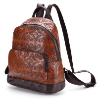 Brenice Genuine Leather Women Backpack Vintage Embossed Women Retro Bag Travel Backpack