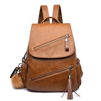 Women Travel Leisure PU Leather Backpack Cartoon Tassel Solid Bags