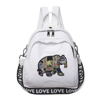 Women PU Leather Elephant Embroidery Backpack National Shoulder Bag