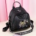 Women PU Leather Elephant Embroidery Backpack National Shoulder Bag