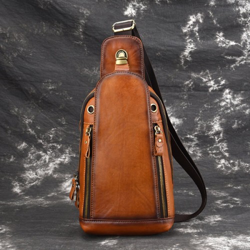 Men Brushed Vintage Genuine Leather Chest Bag Shoulder Bag Crossbody Bag