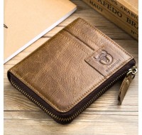 Bullcaptain Cowhide Short Wallets Zipper 8 Card Holder Coin Purse