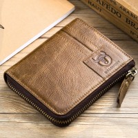 Bullcaptain Cowhide Short Wallets Zipper 8 Card Holder Coin Purse