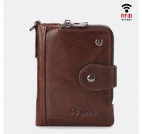 Men Rfid Antimagnetic Genuine Leather Zipper Purse Casual Wallet