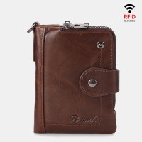 Men Rfid Antimagnetic Genuine Leather Zipper Purse Casual Wallet