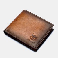 Men Genuine Leather RFID 13Card Slots Gradient Short Purse Wallet