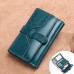 Women Trifold Oil Wax Genuine Leather 8 Card Slot Wallet Vintage Coin Purse