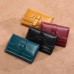 Women Trifold Oil Wax Genuine Leather 8 Card Slot Wallet Vintage Coin Purse