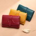 Women Trifold Oil Wax Genuine Leather 8 Card Slot Wallet Vintage Coin Purse