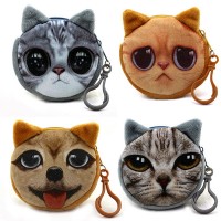 Women Cute Cat Coin Purse Round Print Wallet