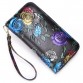 Brenice Cowhide Embossed Flowers Clutches Bags Vintage Zipper Long Wallets