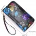 Brenice Cowhide Embossed Flowers Clutches Bags Vintage Zipper Long Wallets