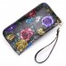 Brenice Cowhide Embossed Flowers Clutches Bags Vintage Zipper Long Wallets