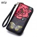 Brenice Embossed Rose RFID Wallets Retro Butterfly Clutches Bags 8 Card Holder