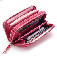 Women Lingge Genuine Leather Clutches Bag Card Holder Wallet Purse