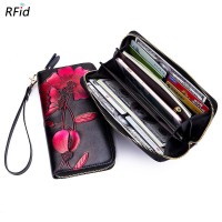 Brenice RFID Bauhinia Flower Clutches Bags 8 Zipper Card Holder Coin Purse